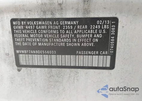 2013 Volkswagen Cc 2.0T Sport from USA, damaged, VIN WVWBP7AN9DE556033